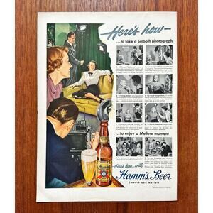 1949 Hamm's Beer Smooth & Mellow To Take a Smooth Photograph Print Ad